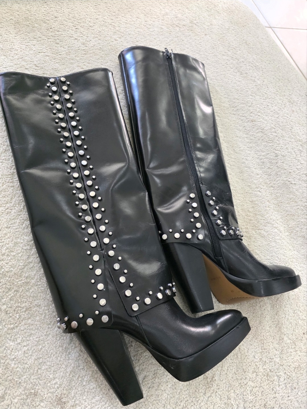 Vince Camuto Black Neltenni Tall Knee High Studded Platform Boots